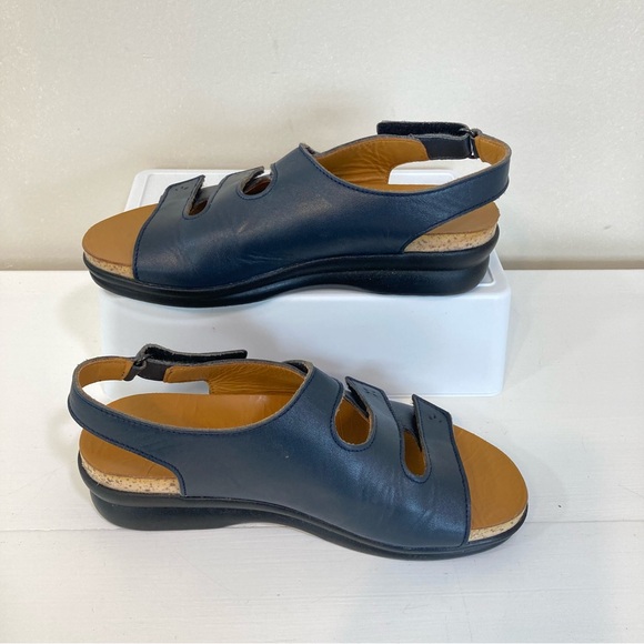 Drew Barefoot Freedom Bonita Navy Leather Sz 6 Womens Sandals Adj. Straps - Picture 5 of 9